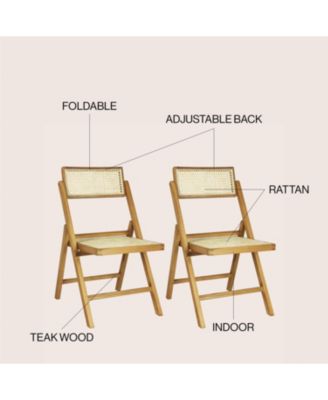 Theo Mid-Century Vintage Wood Rattan Folding Chair with Adjustable Back (Set of 2)