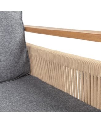 Gable Mid-Century Modern Roped Acacia Wood Outdoor Patio Chair with Cushions