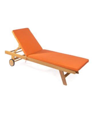 Mallorca Modern Classic Adjustable Acacia Wood Chaise Outdoor Lounge Chair with Cushion & Wheels