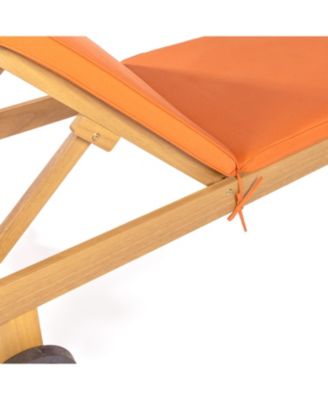 Mallorca Modern Classic Adjustable Acacia Wood Chaise Outdoor Lounge Chair with Cushion & Wheels