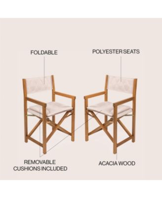 Waldo Classic Mid-Century Outdoor Acacia Wood Foldable Diamond-Quilted Back Director Chair with Cushion