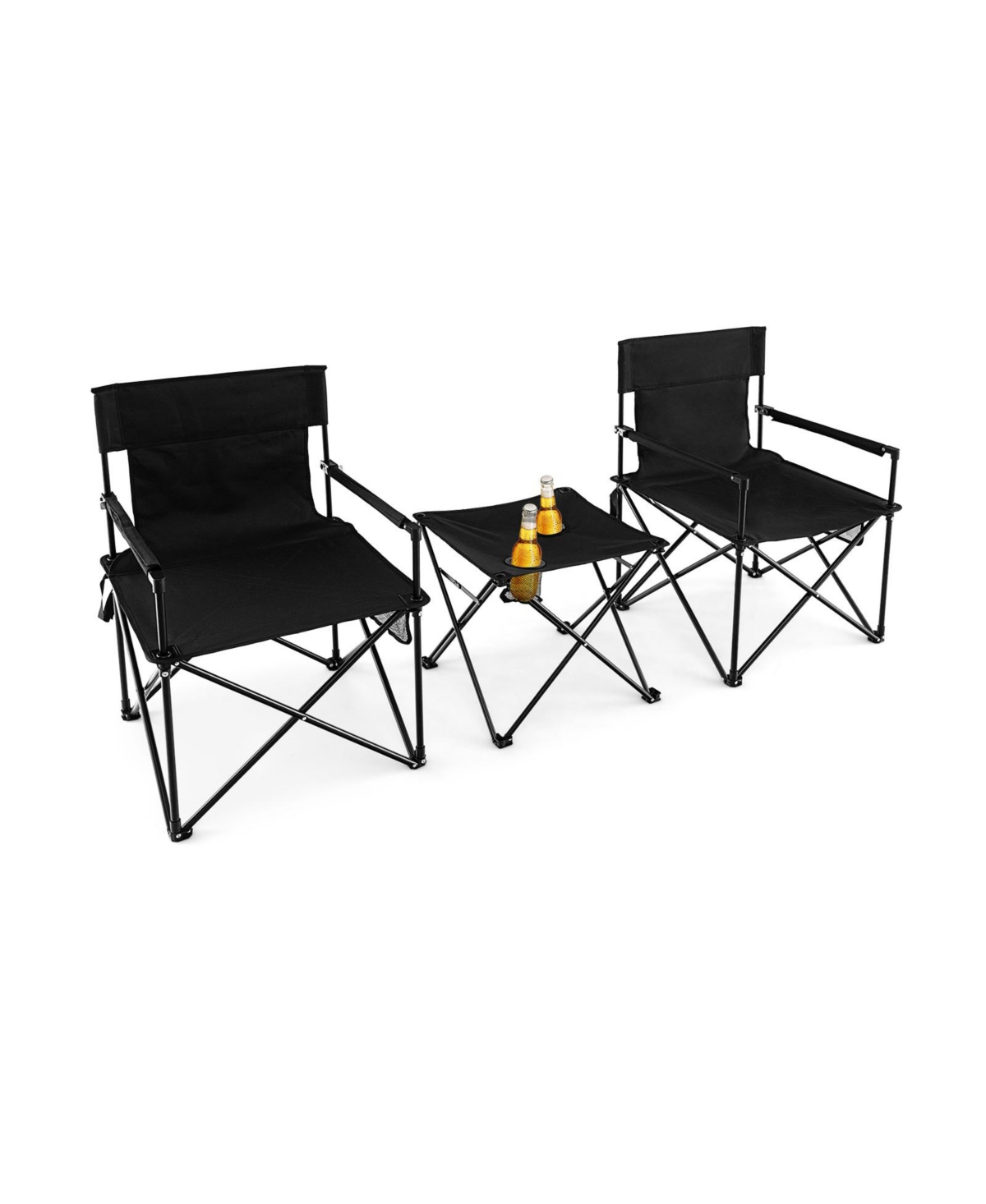 Outdoor Folding Camping Chairs and Table Set with Carrying Bag-Black - Black