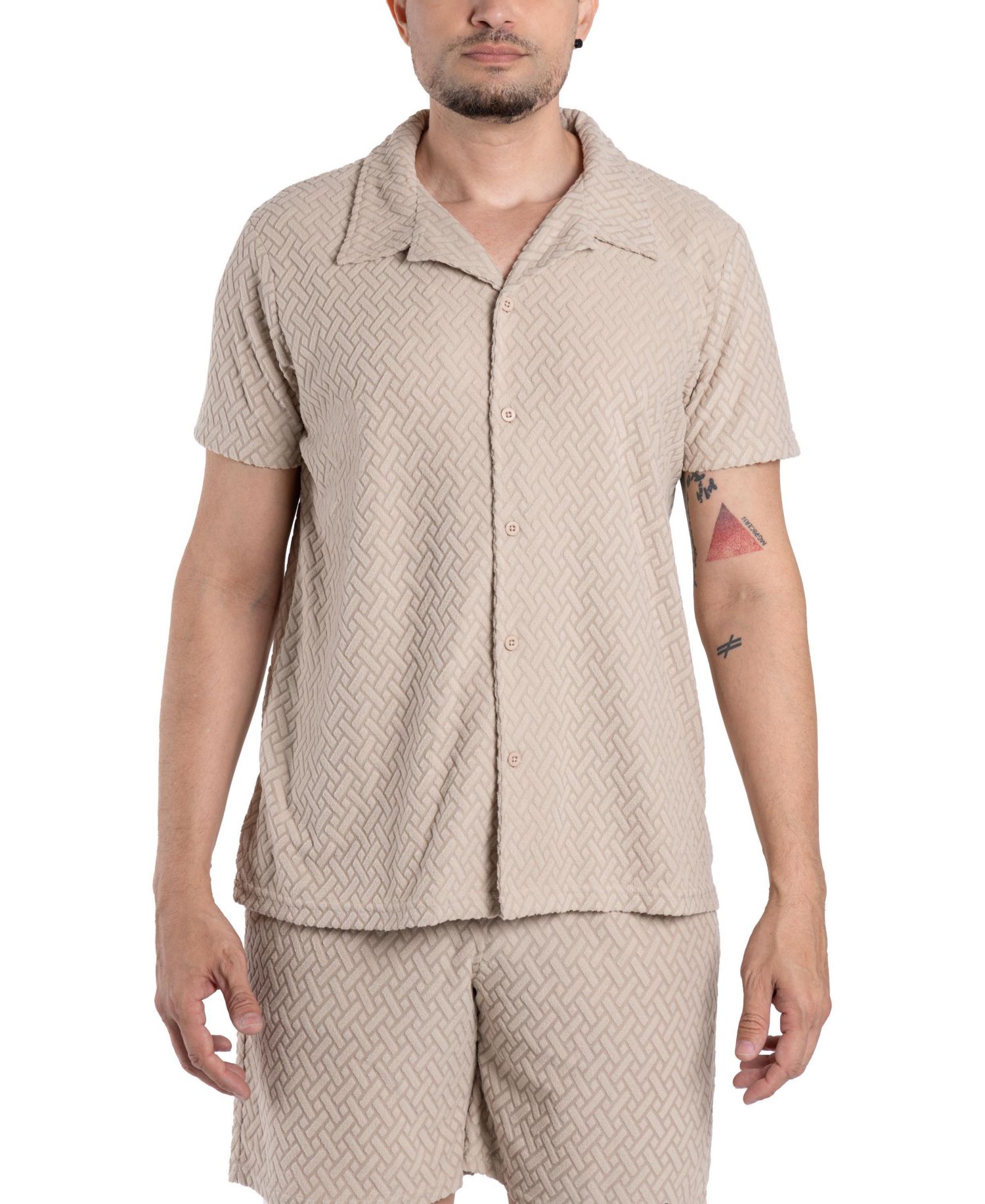 Men's Casual Textured Camp Collar Short Sleeve Button-Up Shirt