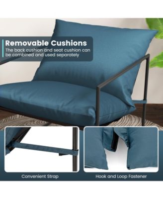 2 Pieces Sling Accent Chair Leisure Chair with Weatherproof Seat Fabric Indoor Outdoor-Navy