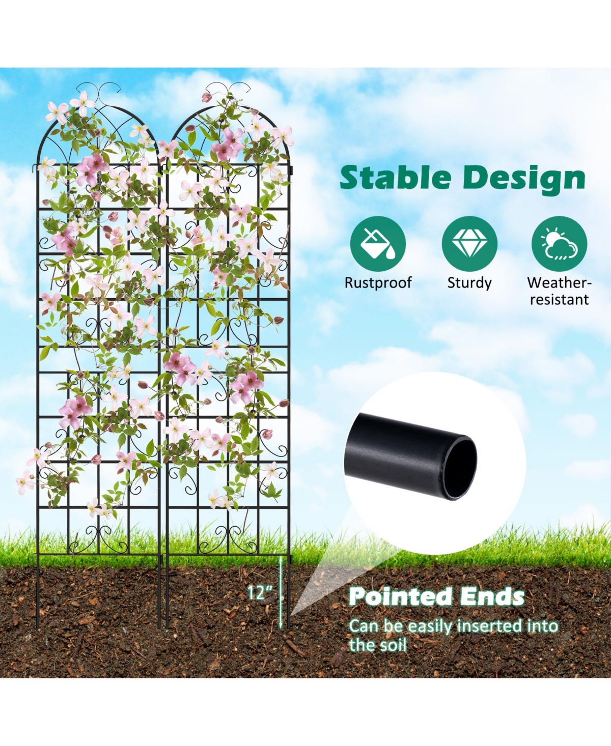 Sugift 2 Pack Metal Garden Trellis Decorative for Climbing Plants