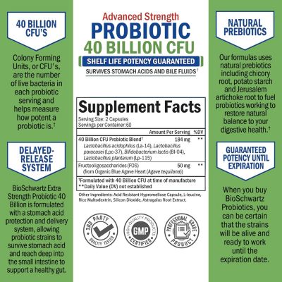 Daily Probiotic Supplement 40 Billion CFU - Shelf Stable Pre and Probiotics for Digestive Health 120 ct