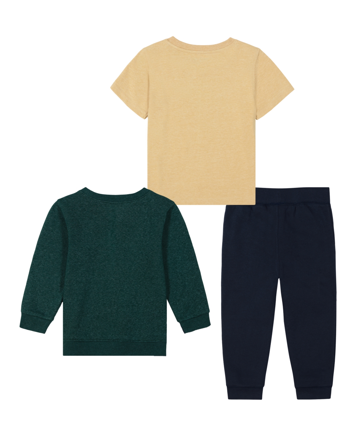 Nautica Toddler and Little Boys Short Sleeve Tee, Logo Crewneck Heather Joggers Set -Rain Forest/New Sport Navy