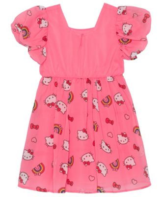 Hello Kitty Toddler and Little Girls Rainbow Short Sleeve Chiffon Dress