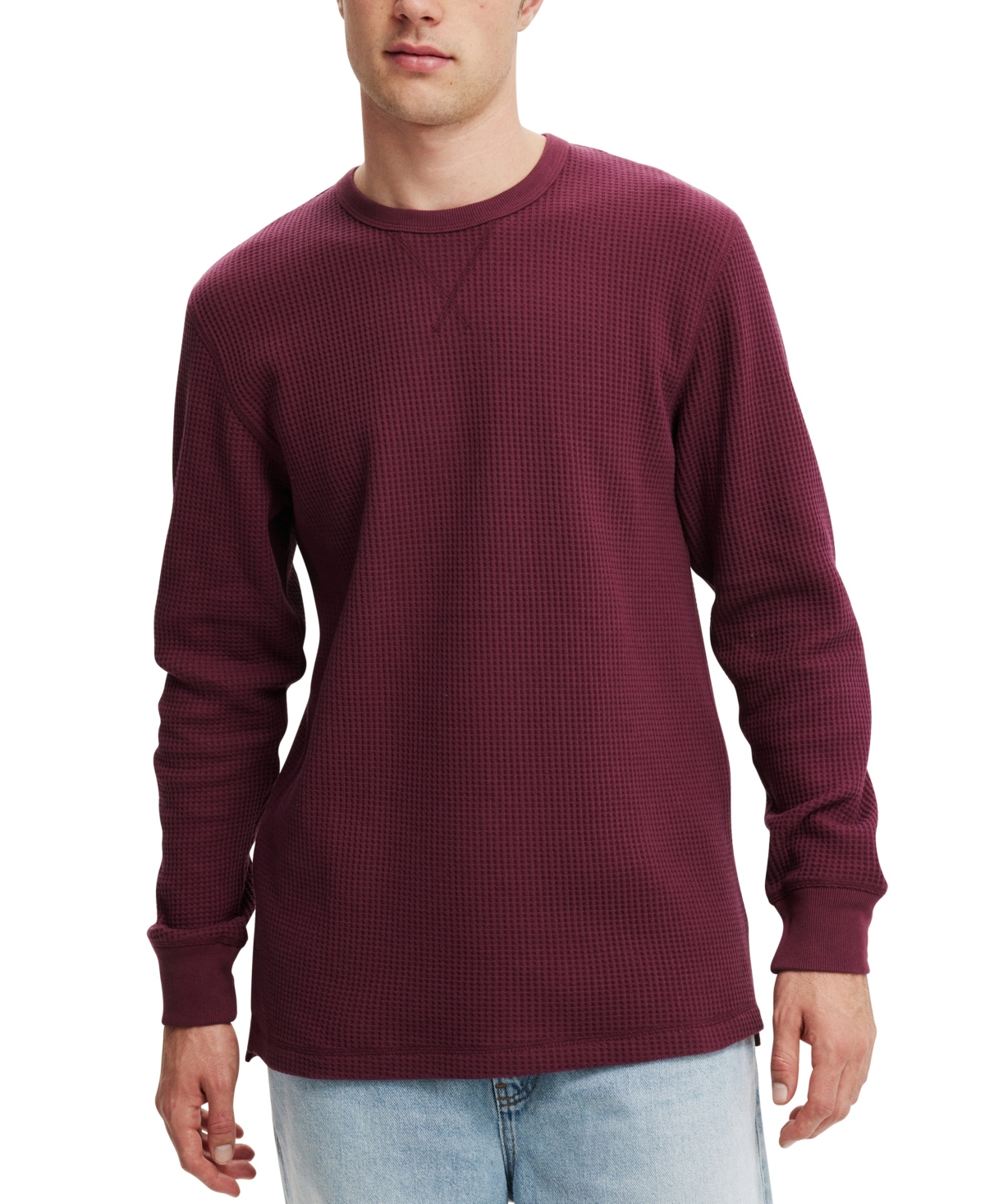 Shop Cotton On Men's Chunky Waffle Long Sleeve T-shirt In Burgundy