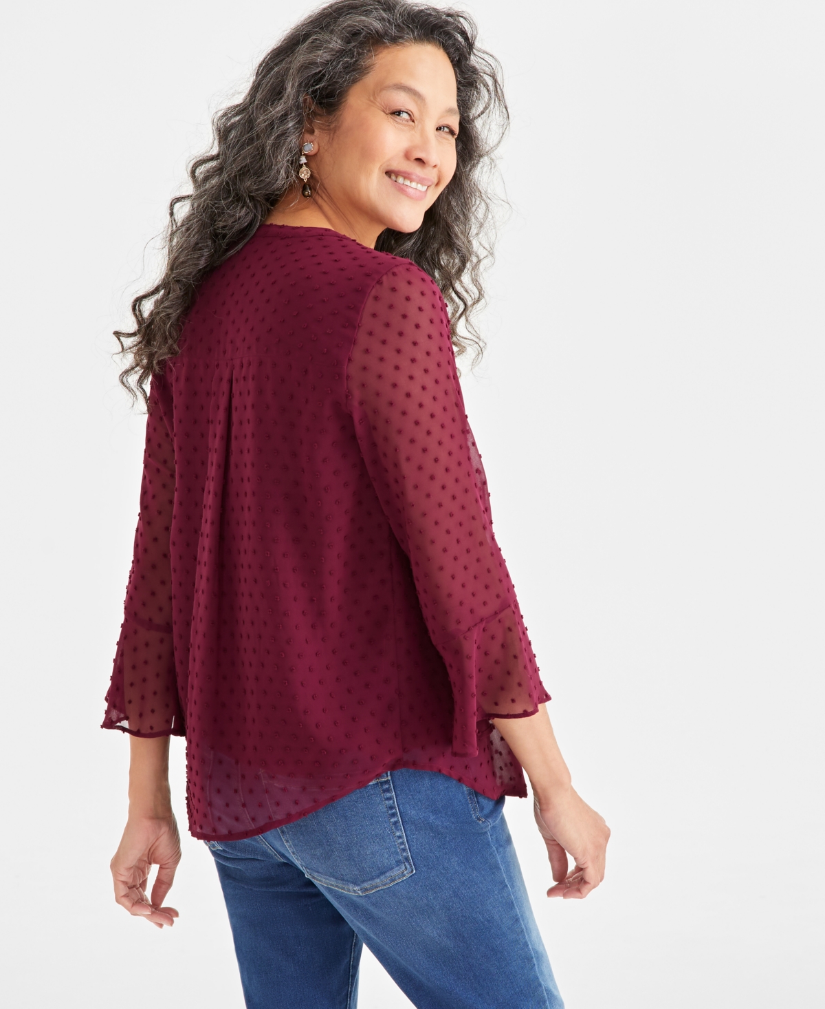 Style & Co Women's Textured Pintuck Ruffle Sleeve Top, Regular & Petite, Created For Macy's In Berried Treasure