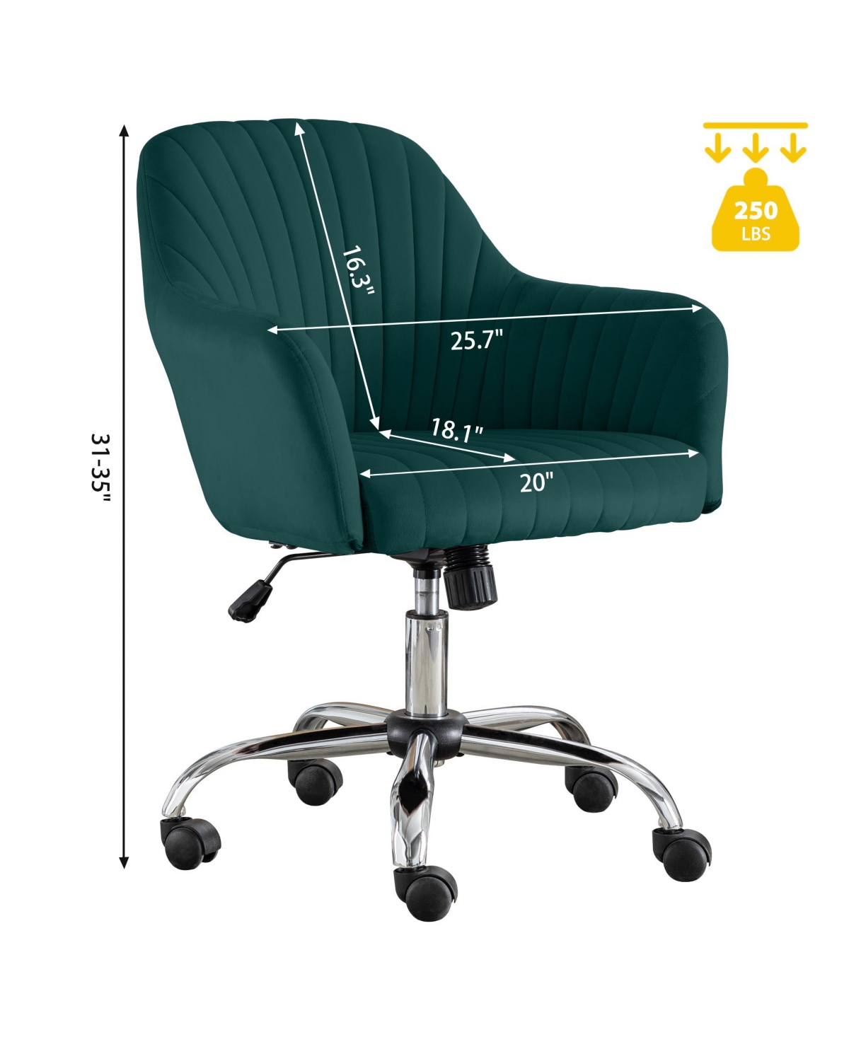 Streamdale Furniture Modern Velvet Accent Chair with Adjustable Height and Casters - Green