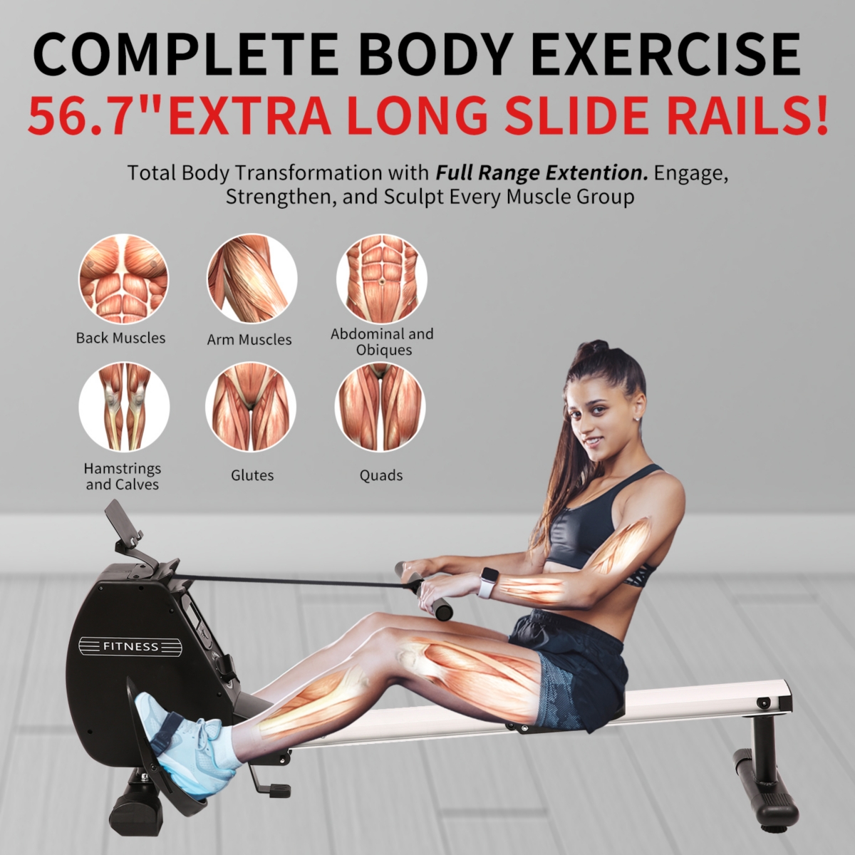 Streamdale Furniture Rowing Machine: Foldable Home Use with 264 Lbs Weight Capacity and Seat Cushion