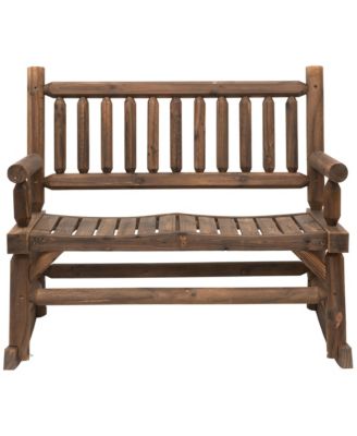 Walnut Log Rocking Loveseat for Outdoor Living