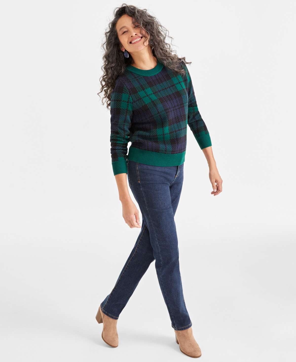 Style & Co Women's Plaid Crewneck Pullover Sweater, Created for Macy's