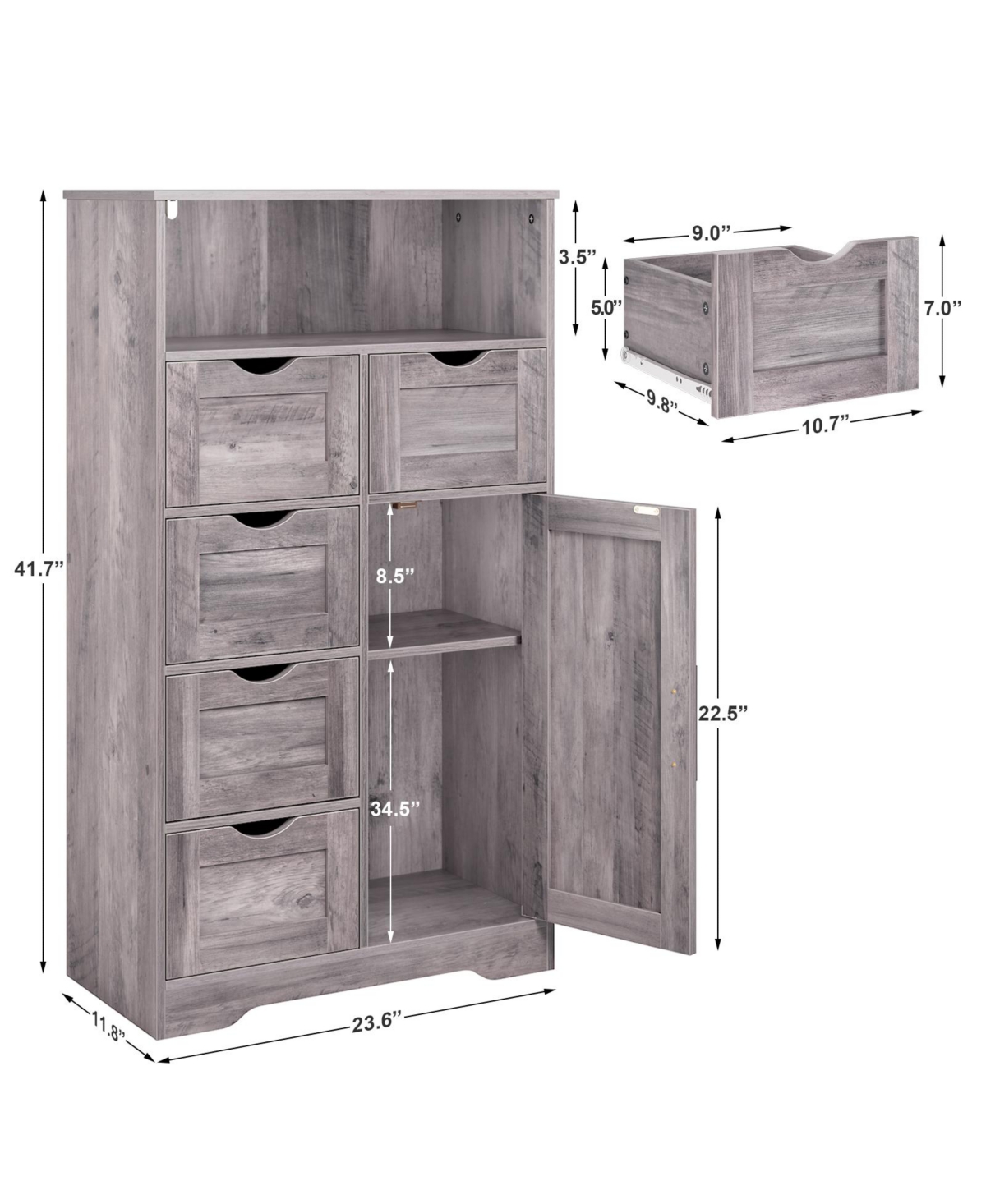 Streamdale Furniture 5-Drawer Adjustable Storage Cabinet for Bedroom or Bathroom