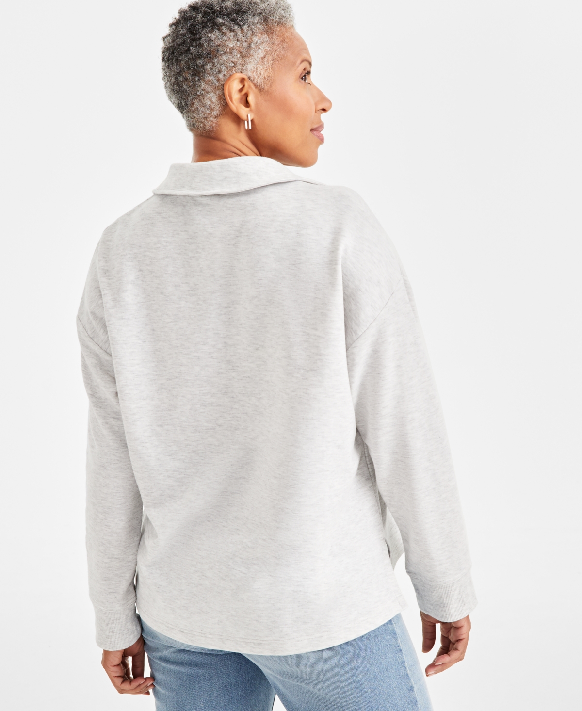 Style & Co Petite Heathered Johnny Collar Fleece Top, Created for Macy's