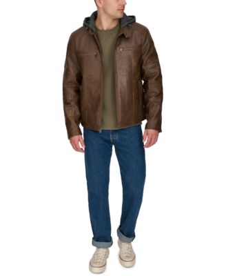 Levi's Men's Faux-Leather Hooded Zip Jacket - Macy's