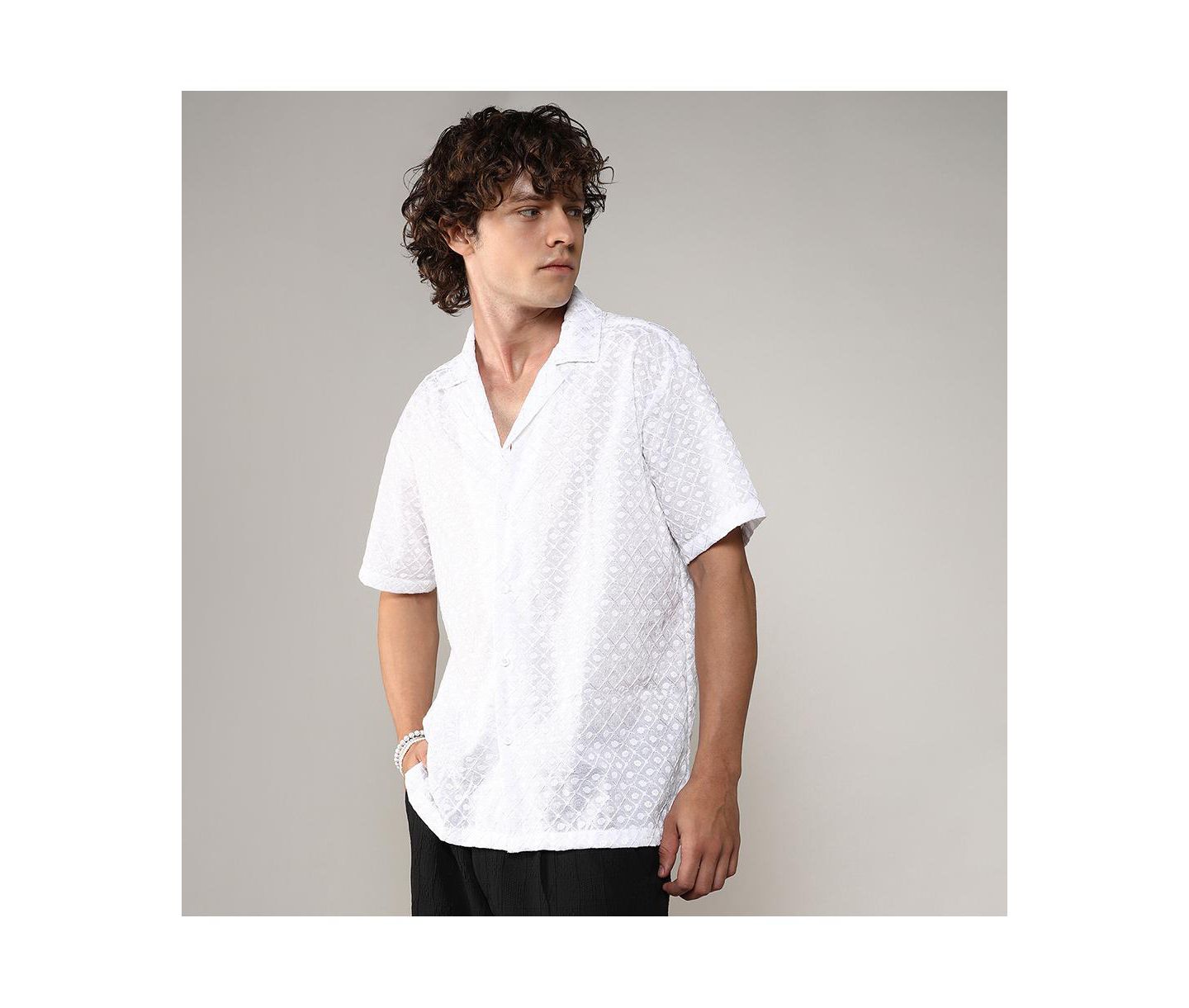 Мужская рубашка Cahoot Chalk White Embroidered Circular, цвет: Белый — фото 3