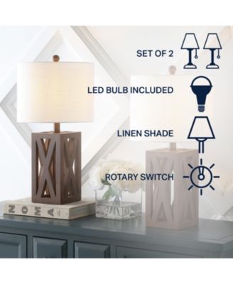 Stewart 21.5" Farmhouse Wood LED Table Lamp, Black (Set of 2)