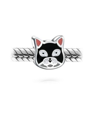 Japanese Maneki Neko Lucky Cat Good Fortune Dangle Charm Bead Red Enamel .925 Sterling Silver Fits European Bracelet