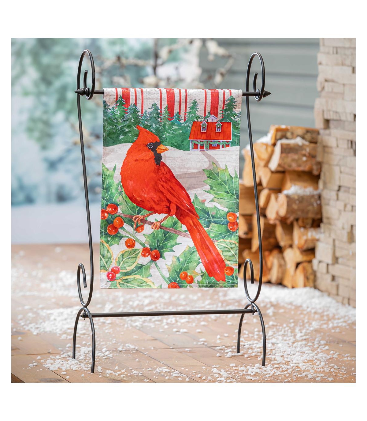 Evergreen Garden Flag Cardinal Holiday Farmhouse Moire Double Sided Indoor Outdoor Decor