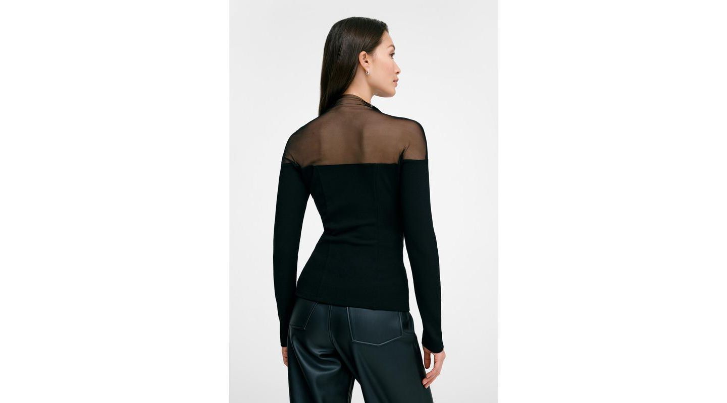 Женский топ Marcella Joanna Mesh Off-Shoulder Long-Sleeve Fitted Top, цвет: Чёрный — фото 4