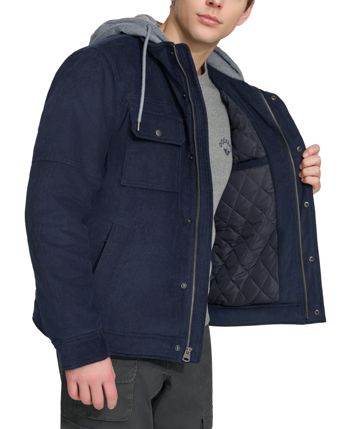 Levi's Men's Hooded Corduroy Zip Jacket In Navy