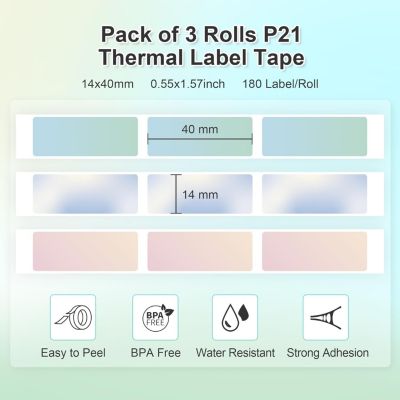Nelko P21 Genuine Adhesive Green/Blue/Pink Paper 14x40mm (0.55"x1.57") 180 Labels/Roll, 3 Roll, for Home Office School Organization, Gift for Decoration, Compatible with P21 Label Maker