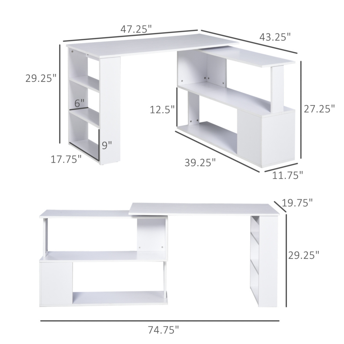 Streamdale Furniture Minimalist L-Shape Corner Desk with Storage Shelves