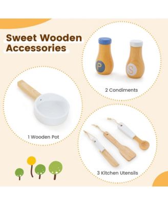 Wooden Kid's Play Kitchen Set Pretend Chef Cooking Toy with Cookware Accessories