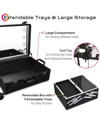 Rolling Makeup Case 24 Inch LED Lighted Mirror Cosmetic Travel Trolley