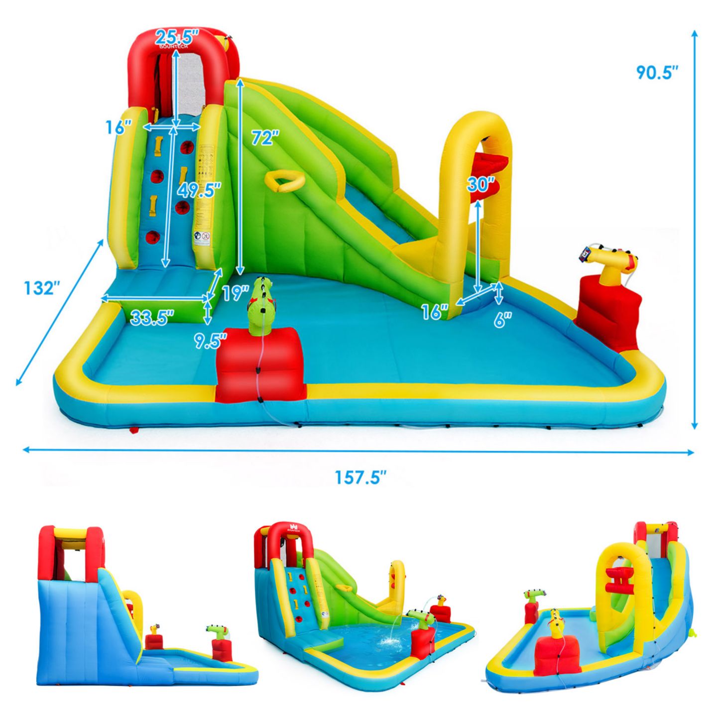 Детская игрушка Costway Inflatable Water Slide Bounce House, 350-lb Capacity, 3–10 лет, цвет: Зелёный — фото 3