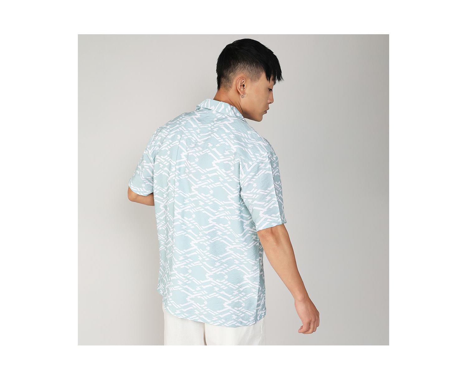 Men's Icy Blue Geometric Overlap Shirt