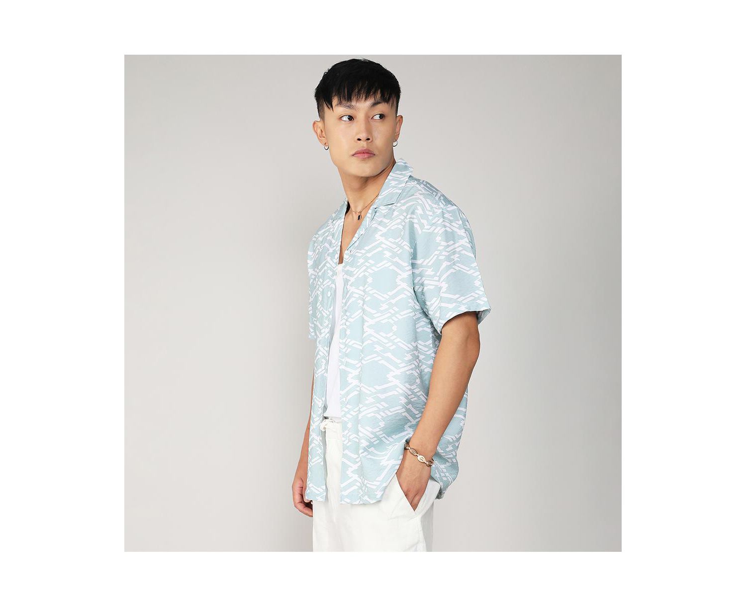 Men's Icy Blue Geometric Overlap Shirt