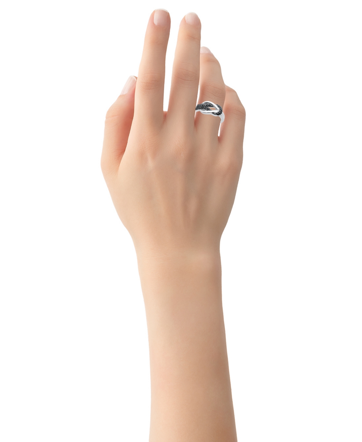 Macy's Black Diamond Polished Interlocking Ring (1/6 Ct. T.w.) In Sterling Silver In Sterling Silver
