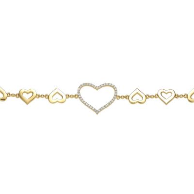 Teens Exquisite 14K Gold Plated CZ Heart Halo Charm Bracelet