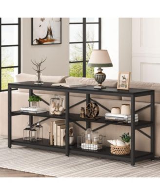 70.9 Inch Extra Long Console Table, Modern Sofa Table Behind Couch Table with Storage Shelves, 3-Tier Industrial Hallway Entryway Table for Living Room, 3 Shelf Bookshelf(Black)