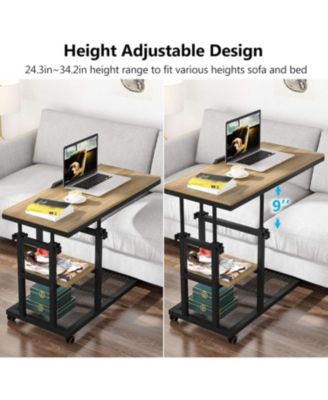 Adjustable C Table with Wheels, Tiltable Laptop Stand & TV Tray with Shelves for Sofa, Bedside, or Couch