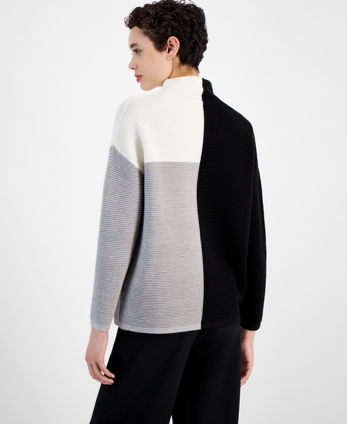 T Tahari Women's Colorblocked Funnel-Neck Sweater