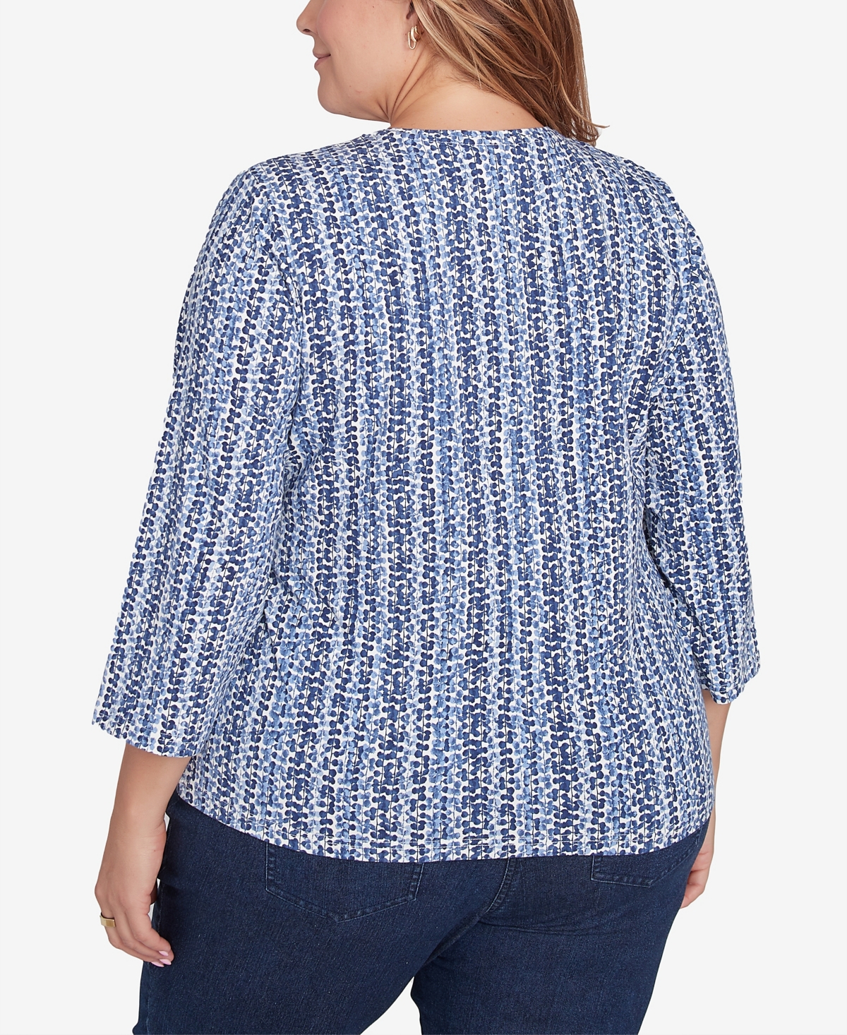 Hearts Of Palm Plus Size Lets Rendez-Blue Printed 3/4 Sleeve Top