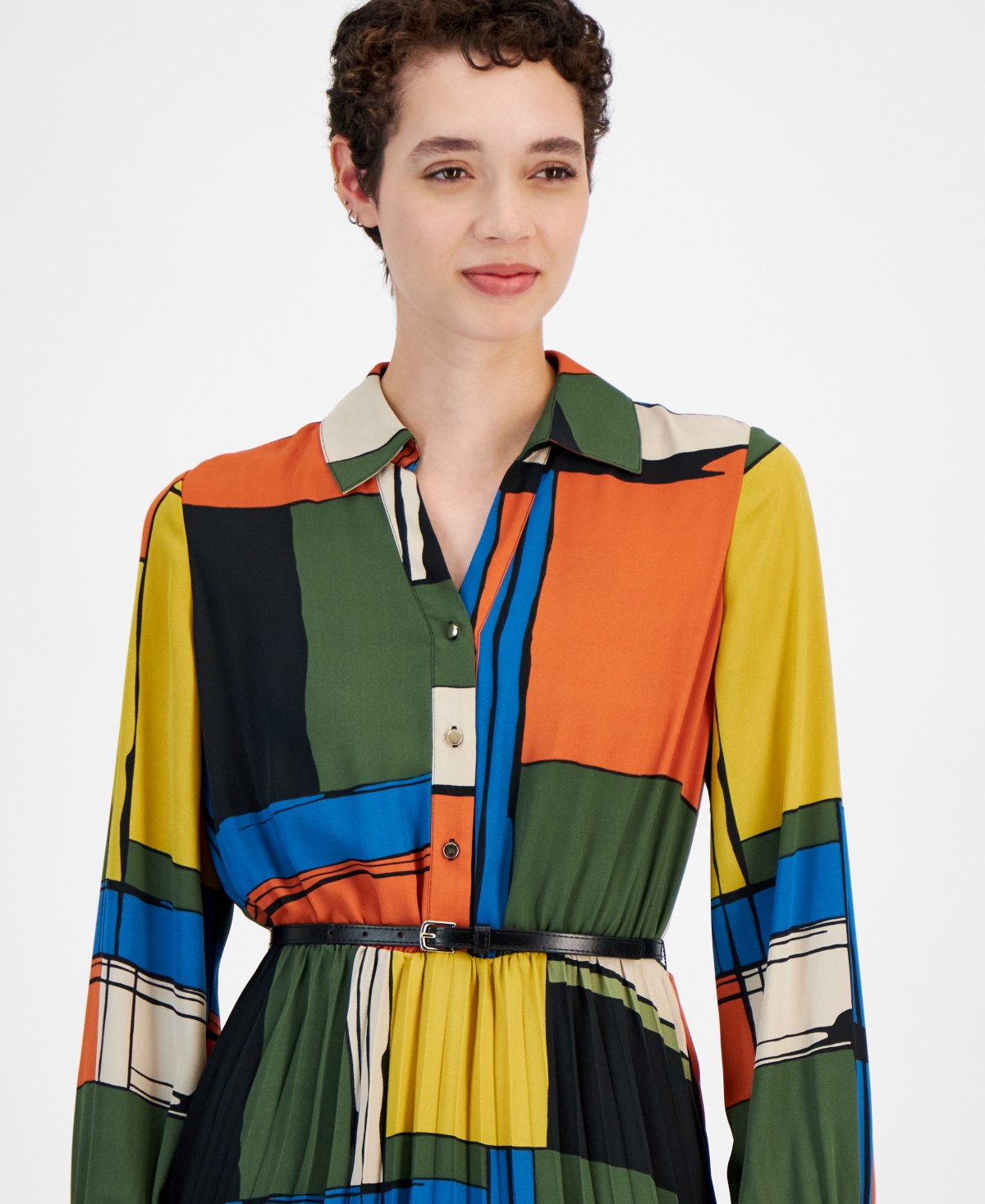 T Tahari Women's Printed Pleated Fit & Flare Midi Dress