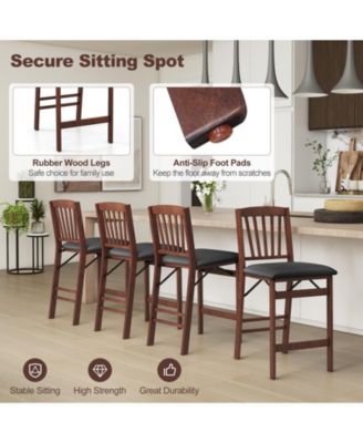 Set of 2 Counter Height Chairs Folding Kitchen Island Stool with Padded Seat-Brown