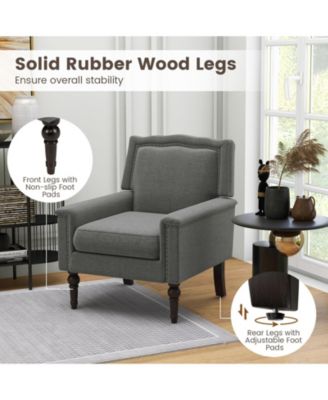 Mid-century Modern Armchair Linen Fabric Upholstered Accent Chair with Cushion