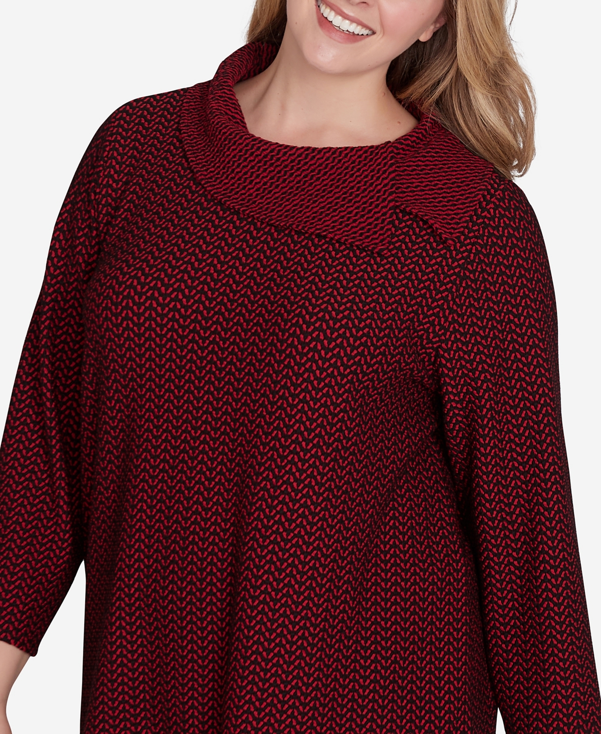Ruby Rd. Plus Size Split Cowl Neck Textured Herringbone Jacquard Knit Top