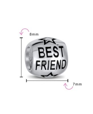 Word Best Friend Star BFF Charm Barrel Bead Oxidized Sterling Silver Fits European Bracelet