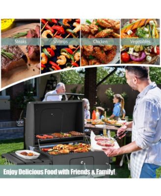 Outdoor BBQ Charcoal Grill with 2 Foldable Side Table and Wheels