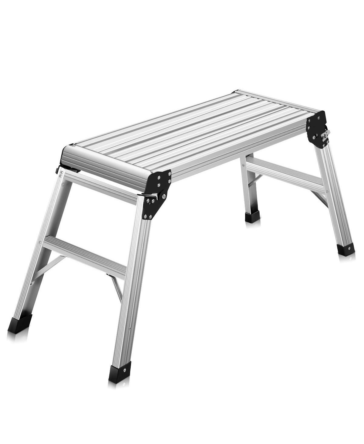 Heavy Duty Portable Bench Aluminum Folding Step Ladder - Silver