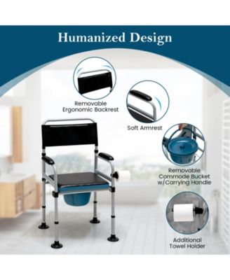 4-in-1 Folding Bedside Commode Chair with Detachable Bucket and Towel Holder