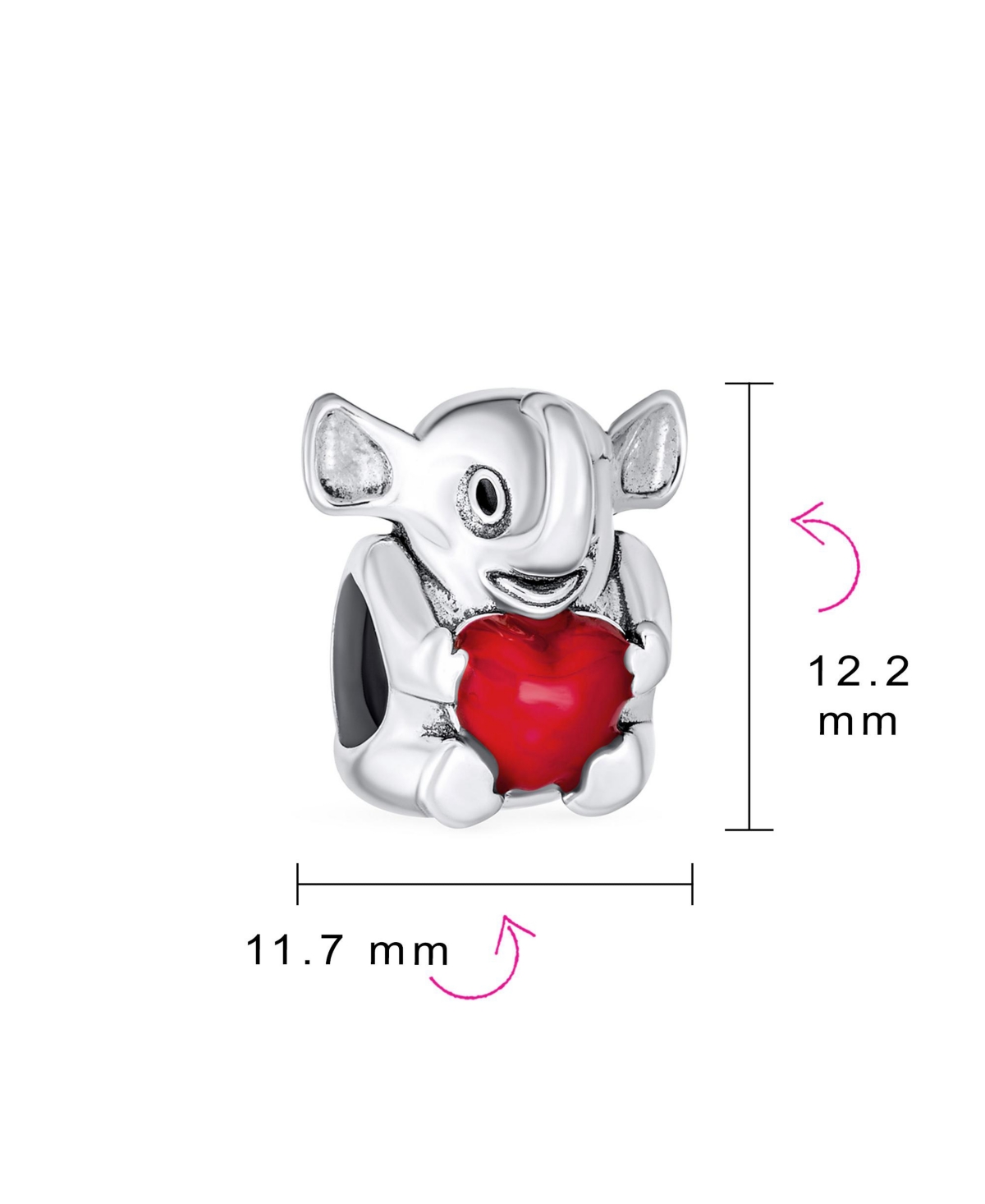 Bling JewelryHeart Lucky Zoo Animal Good Luck Trunk Up Elephant Bead Charm For Women Sterling Silver Fits European Bracelet - Red