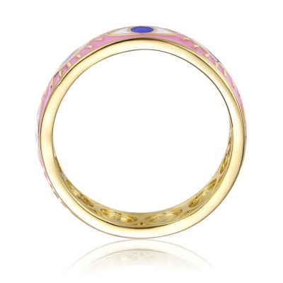 14k Gold Plated Band Ring with Pink Enamel Eye Shaped Design for Kids/Teens